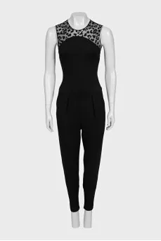 Black jumpsuit with mesh insert