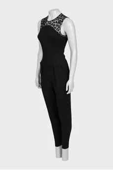 Black jumpsuit with mesh insert