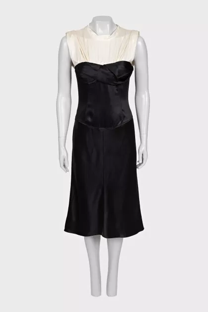 Black and white dress with silk inserts
