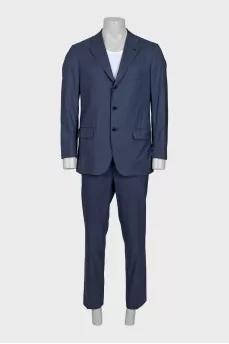 Men's blue wool suit with a single-breasted jacket