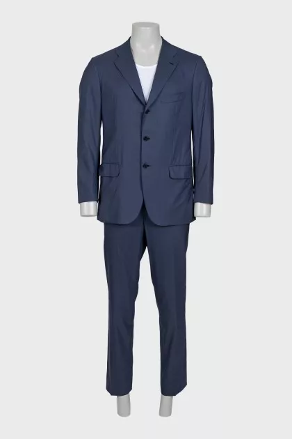 Men's blue wool suit with a single-breasted jacket