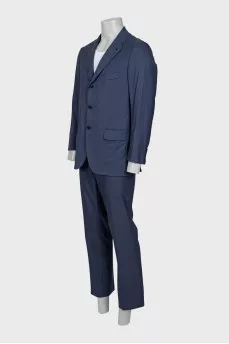 Men's blue wool suit with a single-breasted jacket