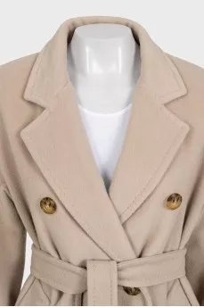 Double-breasted wool and cashmere coat with belt