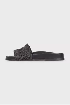Brown leather weave flip-flops