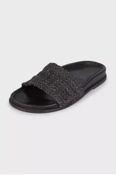 Brown leather weave flip-flops