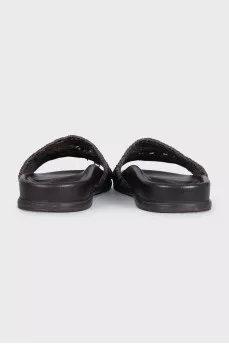 Brown leather weave flip-flops