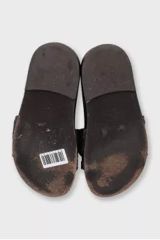 Brown leather weave flip-flops