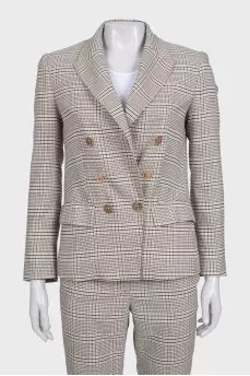 Beige checkered suit with trousers