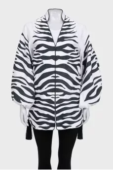 Linen printed blouse with puff sleeves