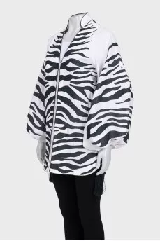 Linen printed blouse with puff sleeves