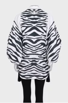 Linen printed blouse with puff sleeves