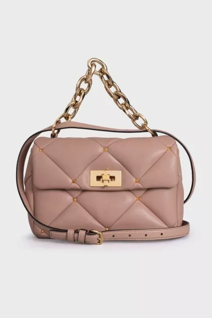 Rockstud Spike Beige Leather Bag