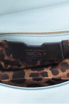 Голубая кожаная сумка Sicily со стразами