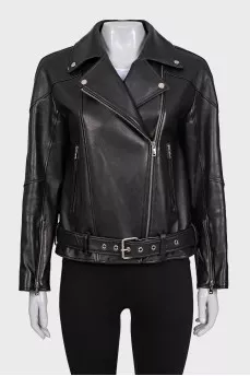 Black jacket with a silver slanted zipper