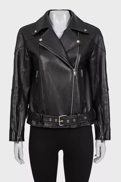 Black jacket with a silver slanted zipper