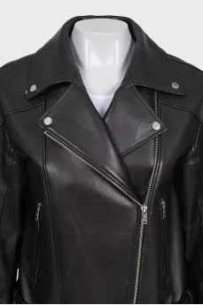 Black jacket with a silver slanted zipper