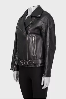 Black jacket with a silver slanted zipper