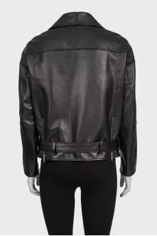 Black jacket with a silver slanted zipper