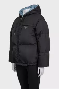 Чорний пуховик Re-Nylon з капюшоном