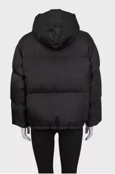 Чорний пуховик Re-Nylon з капюшоном