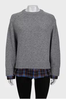 Gray sweater with plaid inserts