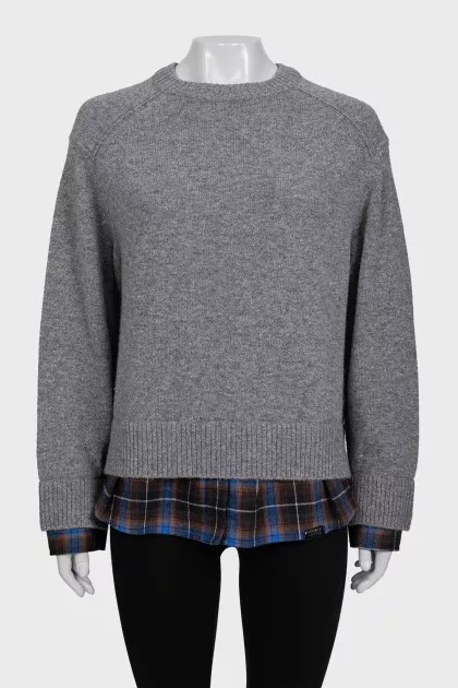 Gray sweater with plaid inserts