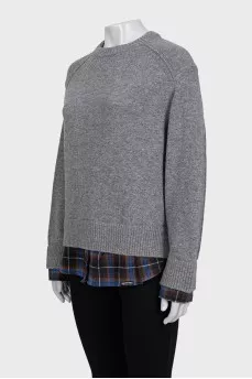 Gray sweater with plaid inserts