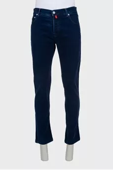 Men's blue straight-leg jeans with buttons