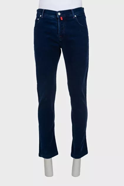 Men's blue straight-leg jeans with buttons