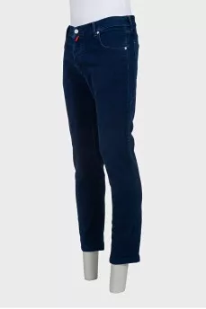 Men's blue straight-leg jeans with buttons