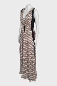 Sleeveless silk dress with printed inserts