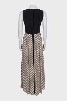 Sleeveless silk dress with printed inserts
