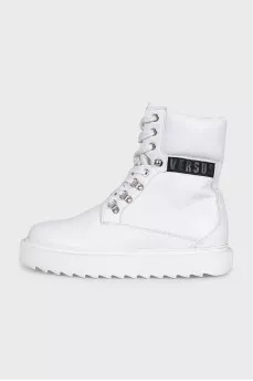White leather lace-up boots