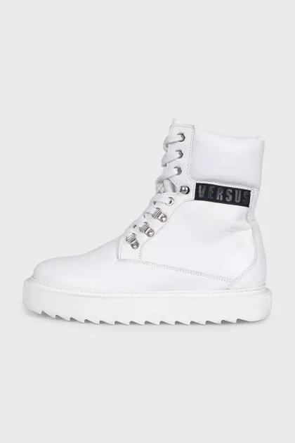 White leather lace-up boots