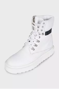 White leather lace-up boots