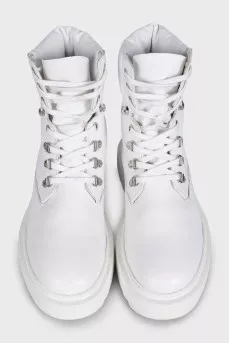 White leather lace-up boots