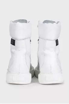 White leather lace-up boots