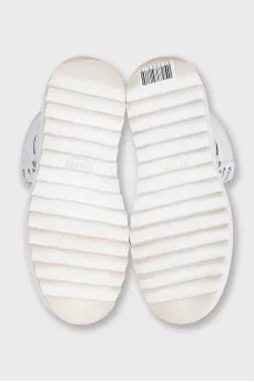 White leather lace-up boots