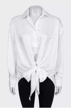 Loose-fitting button-down blouse with ties