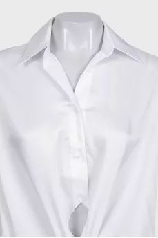 Loose-fitting button-down blouse with ties