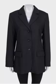 Black wool straight-cut button-down jacket