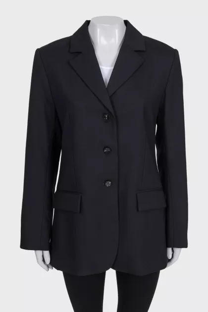 Black wool straight-cut button-down jacket