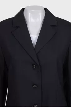 Black wool straight-cut button-down jacket