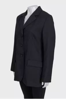Black wool straight-cut button-down jacket