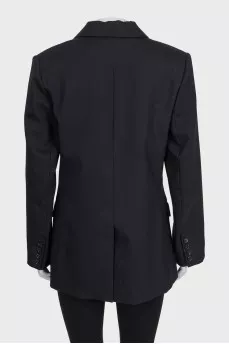Black wool straight-cut button-down jacket