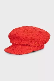 Red cap made of textured material