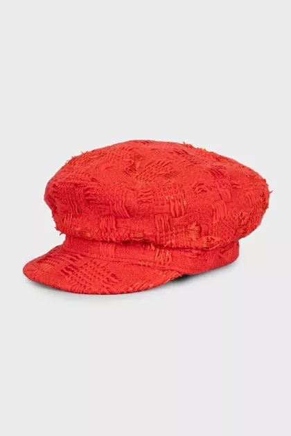 Red cap made of textured material