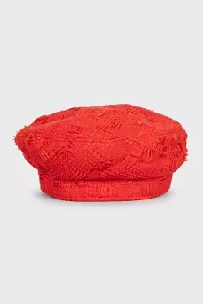 Red cap made of textured material