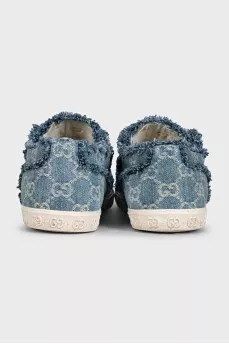 Голубые кеды в принт с необработанным краем