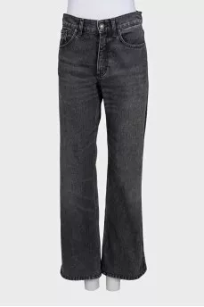 Wide-leg mid-rise jeans with distressing
